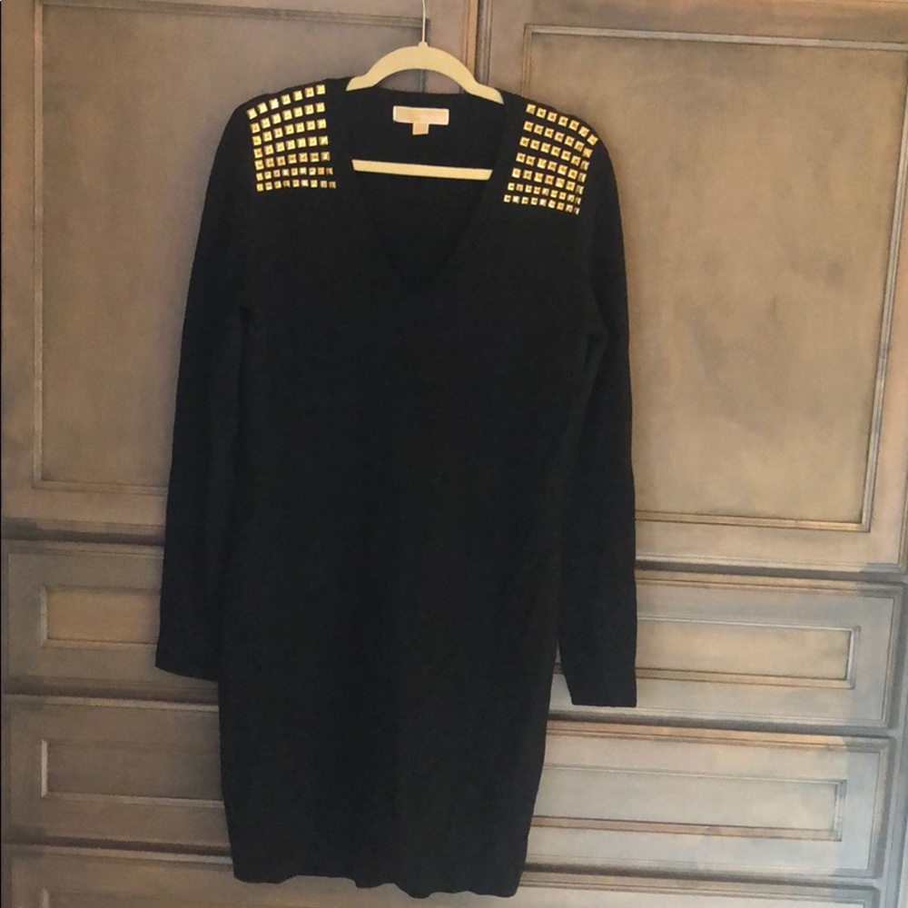 Michael Kors black V-neck sweater dress